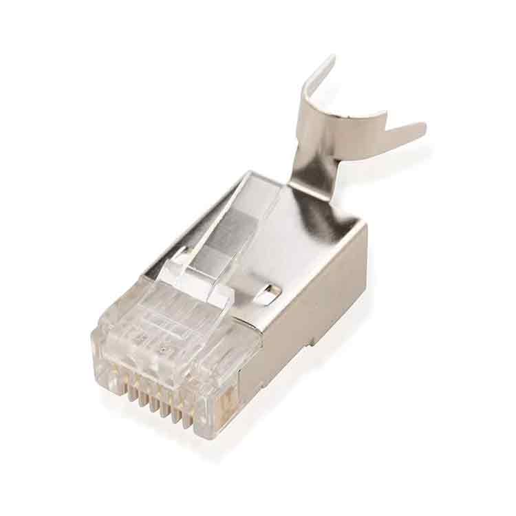 BOXNUBE RJ45 Cat7 Cat6A Crimping Connectors 8P8C Modular Plug 3 Prong Shielded FTP / STP Metal Connector | Dovetail Clip Design BOXNUBE RJ45 Cat7 Cat6A Crimping Connectors 8P8C Modular Plug 3 Prong Shielded FTP / STP Metal Connector | Dovetail Clip Design